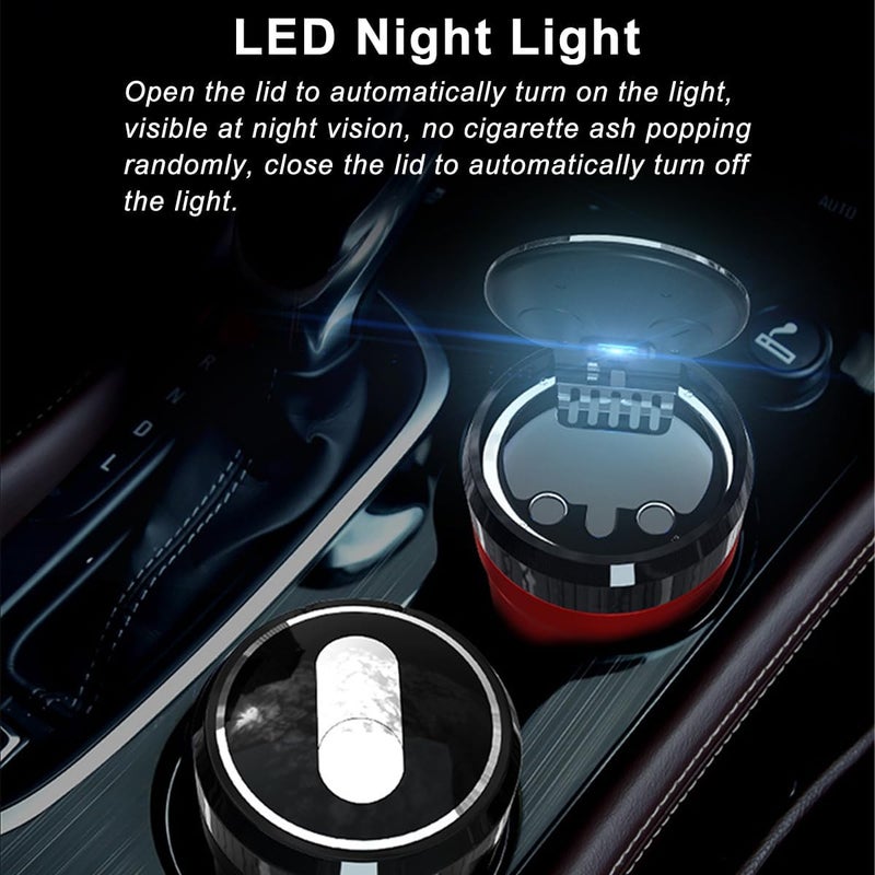 Sandfren Car Ashtray with Lid, Portable Mini Vehicle Smokeless Smoking Cylinder Cup Holder Ash Tray, Detachable Cigarette Trash Can with LED Blue Light, Universal Automotive Accessories(Red) - Image 3